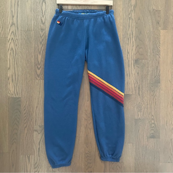 Aviator Nation Stripe Sweatpants in Ocean Blue with Red, Orange, Yellow Large - Picture 5 of 8